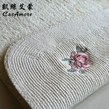 
                                        CasAmoer现代素色纯棉浴室垫吸水防滑地毯可机洗门厅入户厨房卫生间环保时尚卧室床边地垫 玫瑰 50*80CM                