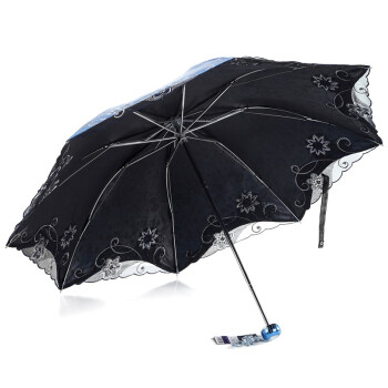 天堂伞 春意阑珊三折超轻绣花晴雨伞33200E兰色