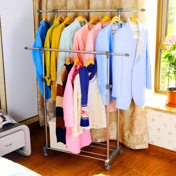 
                                                            宝优妮 室内晾衣架阳台晒衣架移动凉衣架伸缩衣服架加厚不锈钢双杆挂衣架 冷灰色                