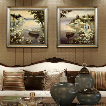 
                                        恒美油画手绘欧式厚油花园风景有框画客厅卧室餐厅玄关电表箱装饰画温馨港湾家居过道壁画挂画 欧式框1A 60x60                