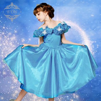 eyas儿童迪士尼蓝色灰姑娘的婚纱礼服公主裙女童蓬蓬裙长款演出服