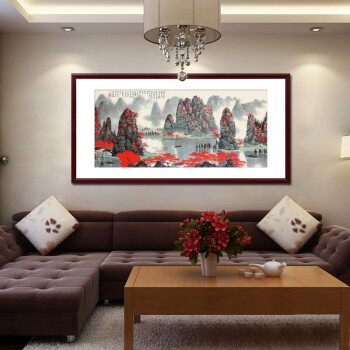 
                                        七彩亿丽 客厅沙发背景墙装饰画 国画 办公室字画书法 有框画 挂画壁画 风景画山水画G10 A款画框 50*100(挂书房)                
