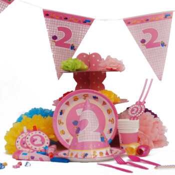 孩派HighParty生日派对用品/生日装饰布置用品/儿童生日用品/二岁女孩6人基本装