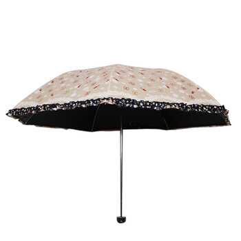 天堂伞 春日畅想黑胶丝印拼裙边三折超轻晴雨伞太阳伞 米黄 3343E