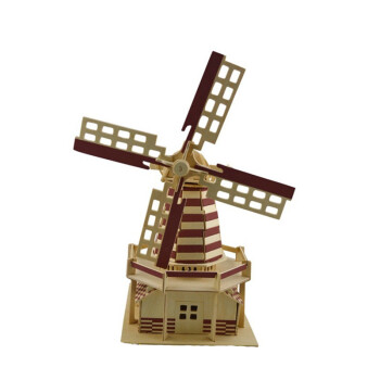 木制积木儿童拼装玩具女孩diy立体木质拼图建筑模型小屋 荷兰风车