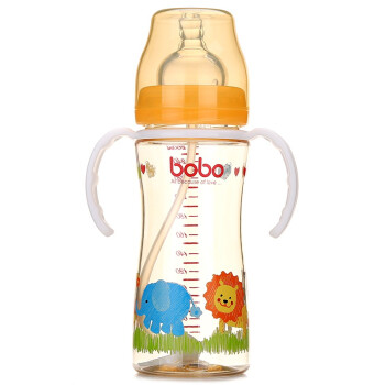 乐儿宝 (bobo)奶瓶  PPSU仿母乳防摔婴儿奶瓶 吸管带手柄宽口径奶瓶260ml橙色
