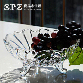 
                                        尚品志（SPZ） 欧式果盘水晶玻璃水果盘子 干果盘 婚庆托盘创意办公用招待果斗糖果篮 透明大号+小果盘+钻石糖缸+4支水果叉                