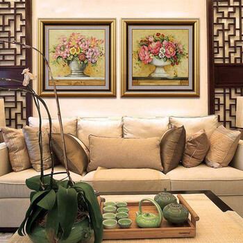 [大户人家]大框画专家 欧式田园客厅装饰画 古典复古沙发背景墙壁画 挂画有框 图4单张 55*55