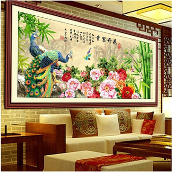 
                                        蒙娜丽莎十字绣客厅新款客厅十字绣新款大幅印花十字绣孔雀餐厅卧室新款十字绣花开富贵 180*86cm中格棉线印花                