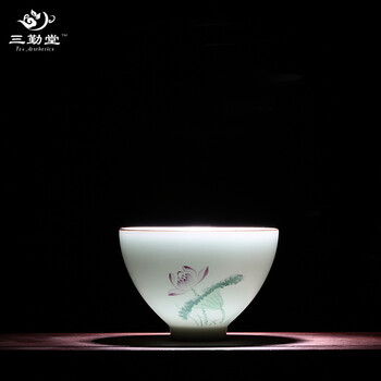 
                                                            三勤堂功夫茶杯陶瓷 手绘粉彩定窑白青瓷茶具品茗杯小单杯S42042 荷花斗立杯冬杯                