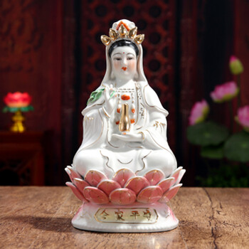 爱韵馨华 观音菩萨佛像南海观世音坐莲观音陶瓷净瓶菩萨供奉神像摆件