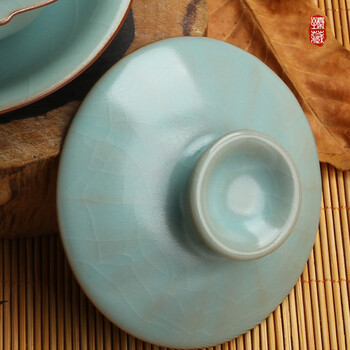 
                                        臻藏 正品汝窑盖碗茶具 青瓷莲花三才盖碗茶杯可养开片汝瓷泡茶壶 陶瓷功夫茶具茶碗                