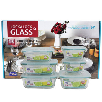 
                                        
                                                                                乐扣乐扣(lock&lock)微波炉饭盒 玻璃套装保鲜盒 套装六件套（300ml*2+380ml+630ml*2+750ml）LLG224S902                