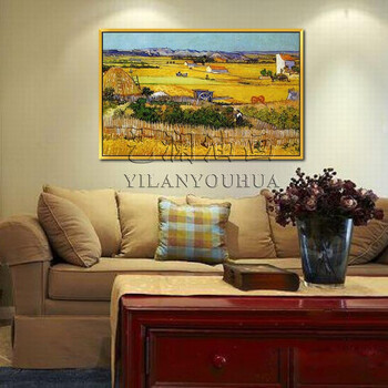 
                                                            艺澜新品世界名家凡高油画作品临摹定制 田园风景梯田丰收景色横幅构图客厅壁挂装饰画 收获景象FG20 纯手绘油画 60*90cm                