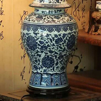 唐英景德镇青花陶瓷器装饰台灯新中式客厅书房灯具卧室床头古典灯饰送光源 花韵青瓷