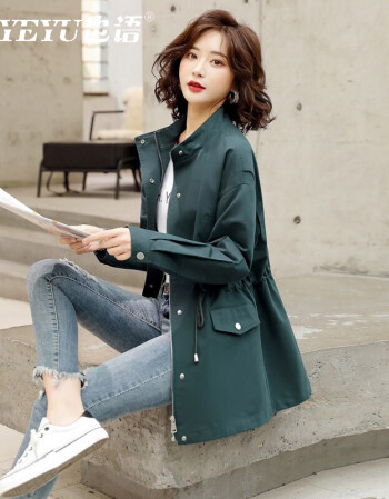 也语品牌品牌流行小个子风衣女短款外套收腰显瘦2022新款春韩版系带