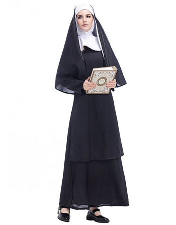 万圣节修女扮演服 传教士牧师服玛利亚神父修女服舞台演出服 黑色 m