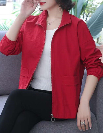 香港潮牌有里布短款衣女2021春秋款外套装夹克上衣女装红色喜庆衣服