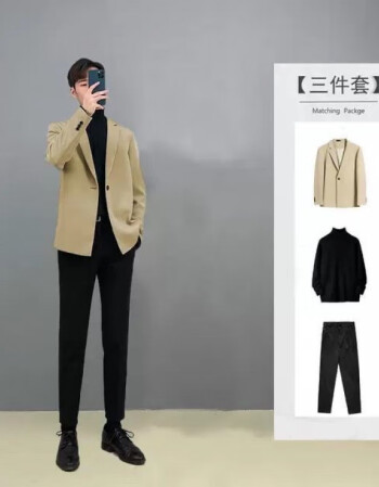 男士西服冬季新款休闲三件套装西装外套男坠感西服套装痞帅男士垂感