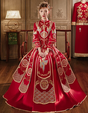 新娘2021新款中式婚纱结婚礼服情侣装敬酒出阁服服古装旗袍对凤双袖