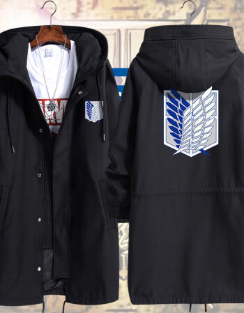 进击的巨人周边衣服自由之翼连帽宽松风衣外套男中长款动漫大衣春grg