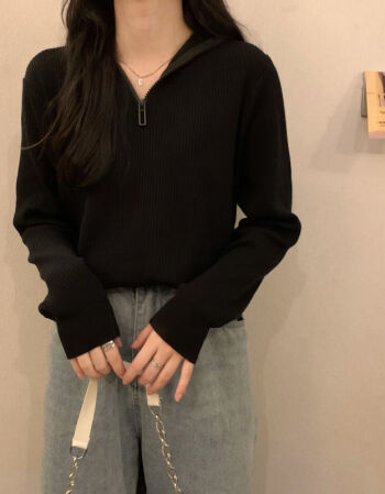连帽针织衫上衣女秋冬洋气新款白色内搭设计感小众宽松长袖yyn 黑色