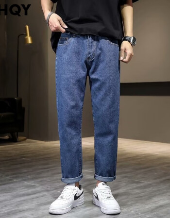 蓝色l> 纯色牛仔裤男士2021年新款宽松休闲长裤港风潮牌夏季薄款直筒