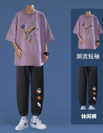 13-15-18初中生高中生男生穿的一套衣服男装2021春夏季短袖韩版潮流
