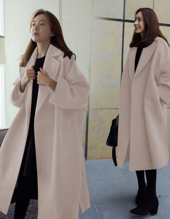 加厚韩版呢子大衣女士外套宽松中长款女装米色毛呢外套2xl160180斤