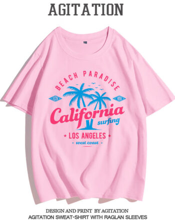 加利福尼亚加州洛杉矶海滩沙滩t恤男短袖男士半袖粉丝周边粉色l175