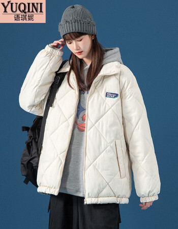 棉衣少女冬装2021新款初中生高中学生韩版宽松百搭棉服外套米白色l