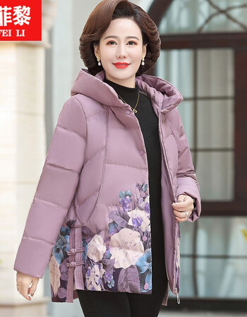 棉服短款中老年女装40岁50洋气棉袄秋冬新款棉衣棉袄女棉服女浅紫色xl