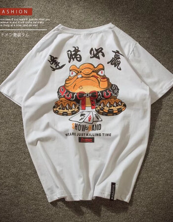 珂梵图欧美街头逢赌必赢短袖情侣班服嘻哈潮流落肩宽松圆领t恤学生短