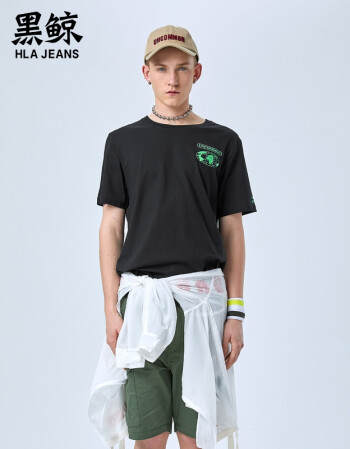 黑鲸hlajeans后背印花短袖t恤男2019夏季新品休闲撞色短t男海澜潮牌