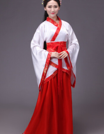 汉服女唐朝拖尾贵妃服装婚服仙女装美公主演出费用装古代 白衣红裙子