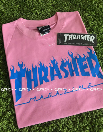 【日版】thrasher 夏季多色经典火焰短袖t恤男女情侣ins同款潮 粉色