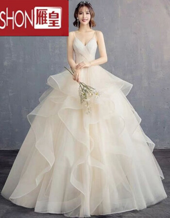婚纱礼服女新款新娘结婚齐地抹胸吊带领蓬蓬裙显瘦长拖尾白色齐地婚纱