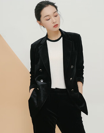 金丝绒休闲西装套装女2018新款时尚春秋季韩版职业西服套装两件套