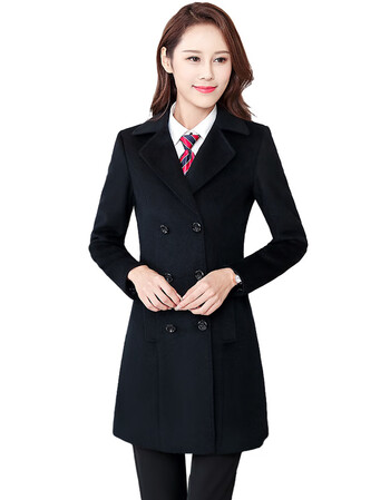 职业装毛呢大衣女中长款加棉加厚正装工作服黑色呢子外套女工装冬