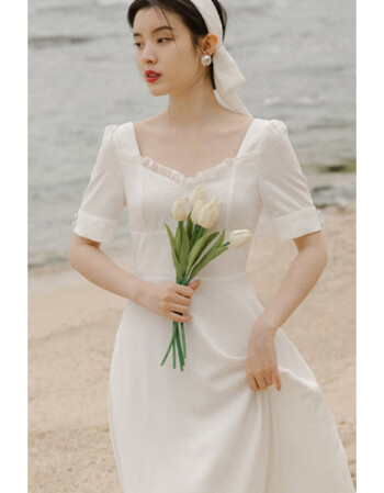领证小白裙小礼服平时可穿复古法式超仙订婚连衣裙结婚登记照服装白色