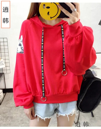 逍韩秋冬季带帽宽松上衣高中初中女生卫衣加绒加厚韩版学生连帽少女