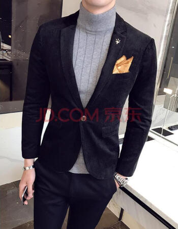 发型师西装外套针织黑色青年个性韩国西服套装三件套休闲秋冬西服商务