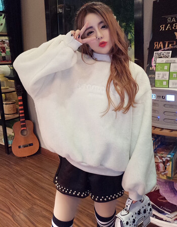 butao 香港潮牌冬装新款韩版潮时尚羊羔毛宽松卫衣外套 阔腿pu皮短裤