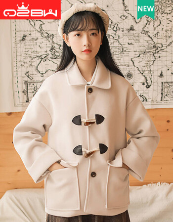 冬之北纬在在在在毛呢外套女2017冬季学生青春小清新色气质翻领牛角扣