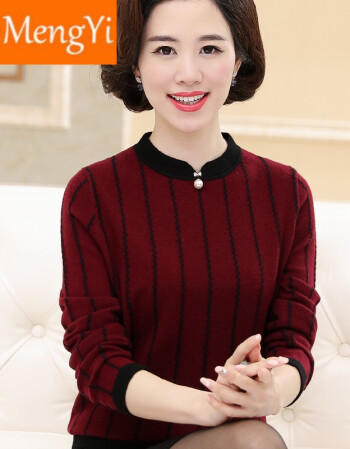 mengyi 中年妈妈毛衣女保暖打底衫40岁50短款中老年女装秋装针织上衣