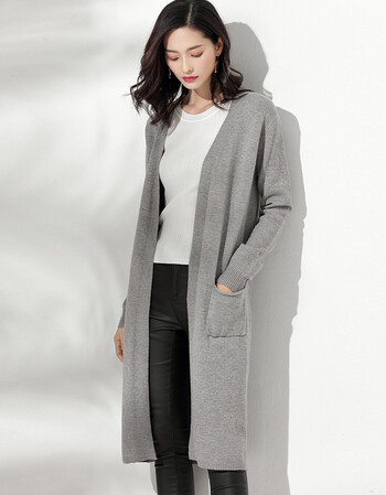 2017秋冬女士中长款针织外穿开衫打底毛衣女秋冬宽松开叉开衫 灰色 xl