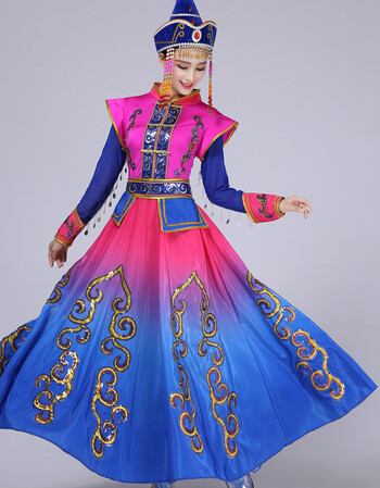 阿坡饵2017新款蒙古族演出服装女内蒙古舞蹈服饰少数民族蒙古袍表演服