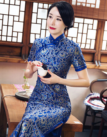 长款旗袍秋款2017新款修身大码日常改良长旗袍女连衣裙秋双层显瘦 宝