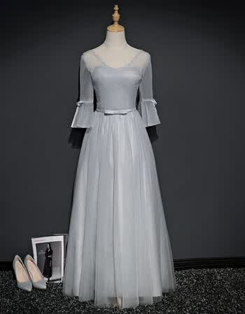 服长款粉色2018春夏一字肩伴娘团姐妹连衣裙年会晚宴礼服裙 灰色f款