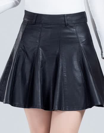 pu皮裙半身裙女秋冬2018新款显瘦大码百褶a字小皮裙蓬蓬裙皮短裙
